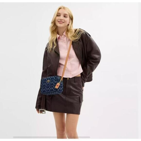 Coach Jamie Camera Bag In Signature Denim & Leather With Cherry Charm - Picture 7 of 12